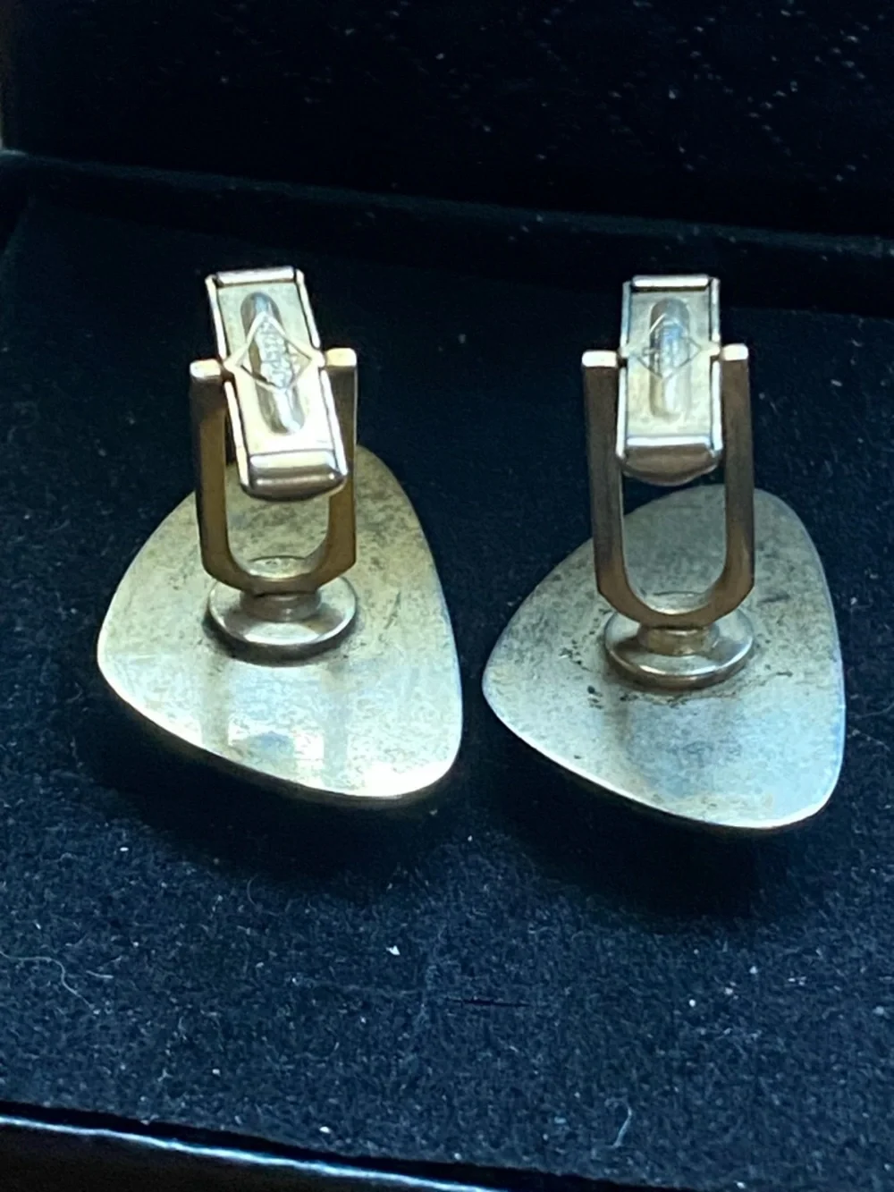 Sarah Coventry Gold Tone Black Enamel Cuff Links Clear Rhinestones “Atomic”
